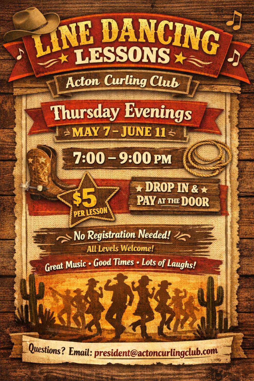 Line dancing lessons at Acton Curling Club